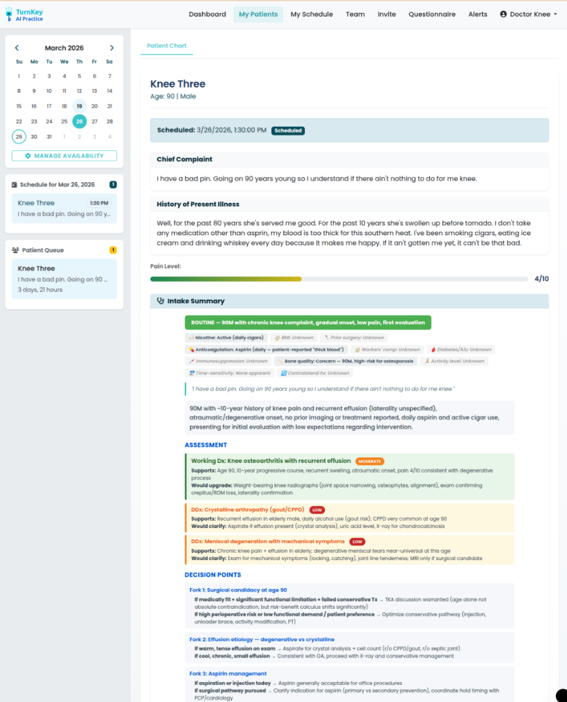 Live patient brief screenshot from TurnKey AI Practice